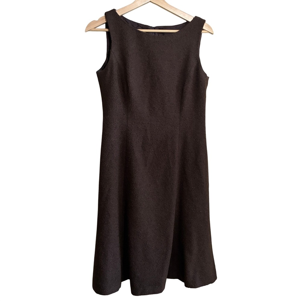 Talbots Boucle Wool Blend Sheath Dress 6P Brown Womens Sleeveless Petite
